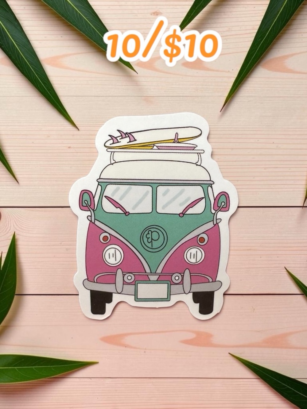 10 / $10 Retro Surf Van Sticker β Pink & Green Camper Decal